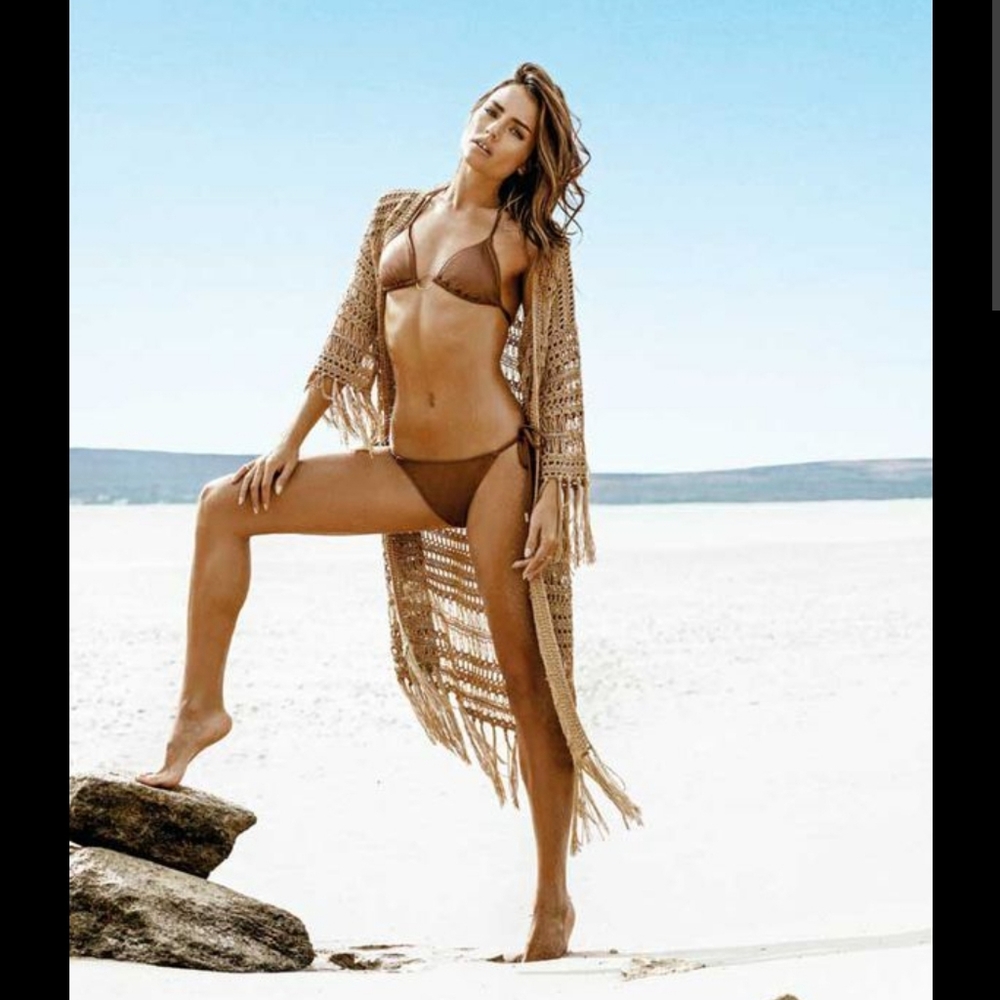 Melissa Odabash Tan Crochet Swim Coverup